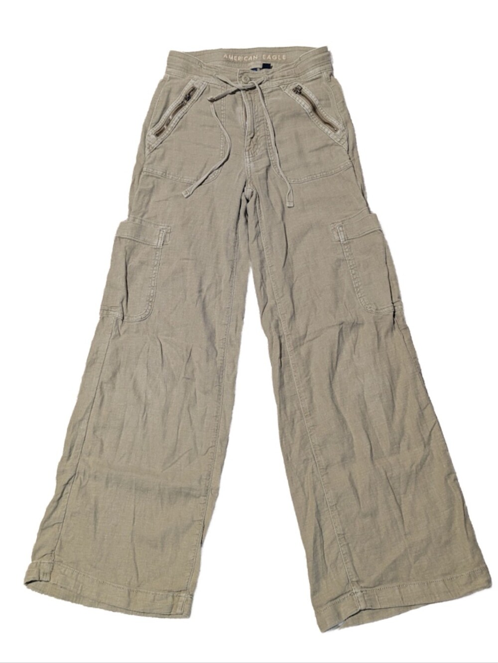 AEO Dreamy Drape Baggy Wide Leg Cargo Pants Bottoms Olive Drab Size 000 0 00
